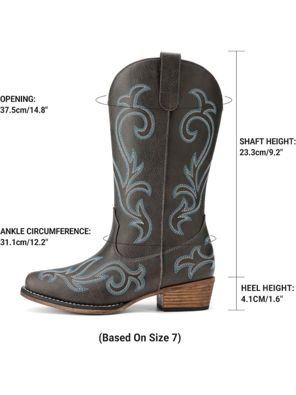 DREAM PAIRS Women's Taupe Brown Square Toe Western Cowgirl Mid Calf Boot Shoes - Picture 4 of 6